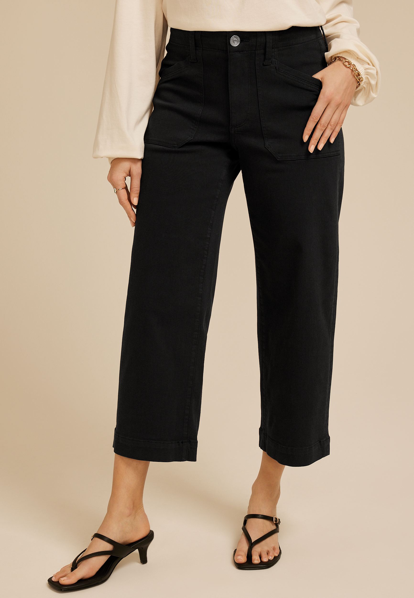 Stretch Twill High Rise Cropped Wide Leg Pant