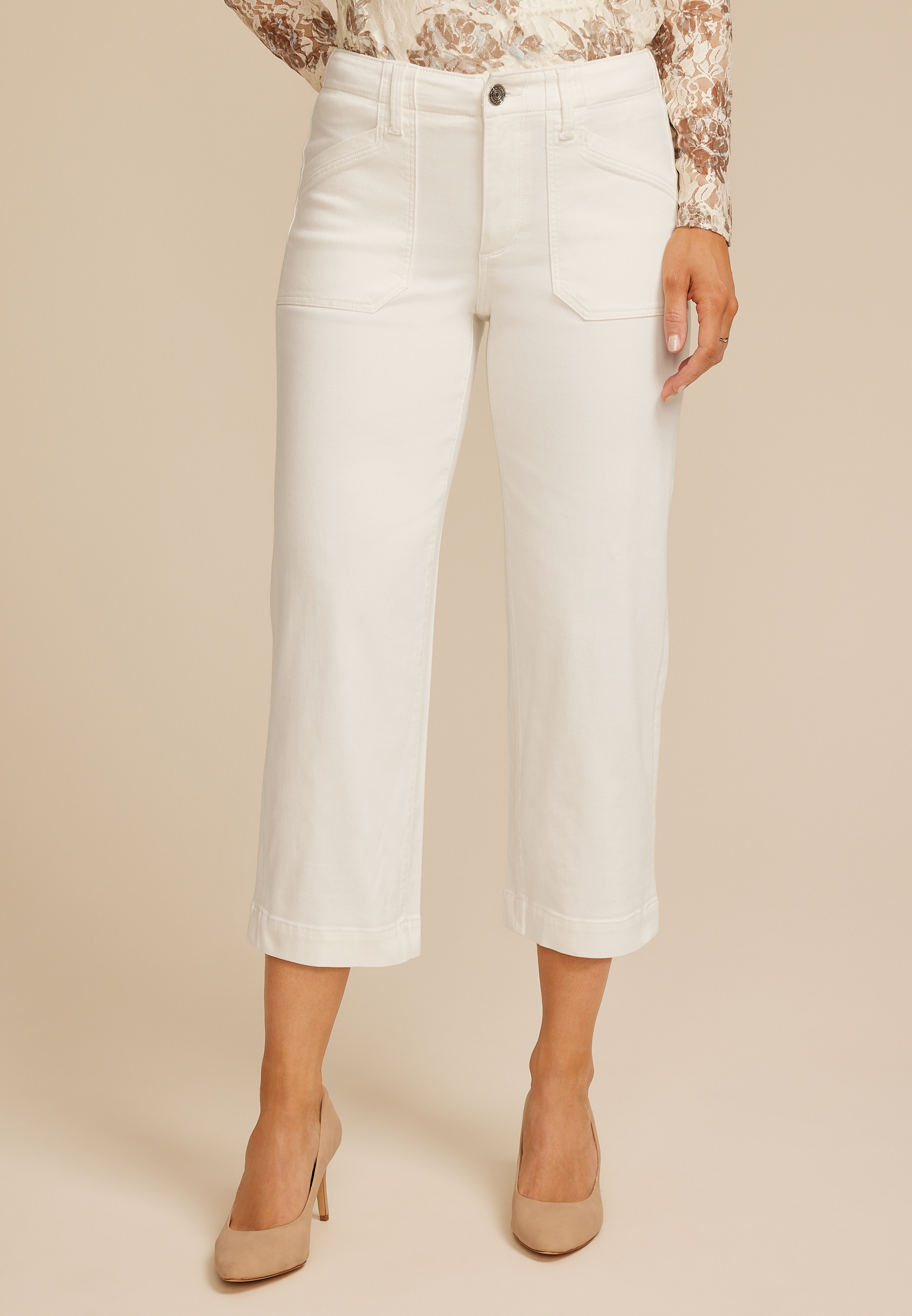 Stretch Twill High Rise Cropped Wide Leg Pant