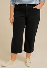 Plus Size Stretch Twill High Rise Cropped Wide Leg Pant, C106, small