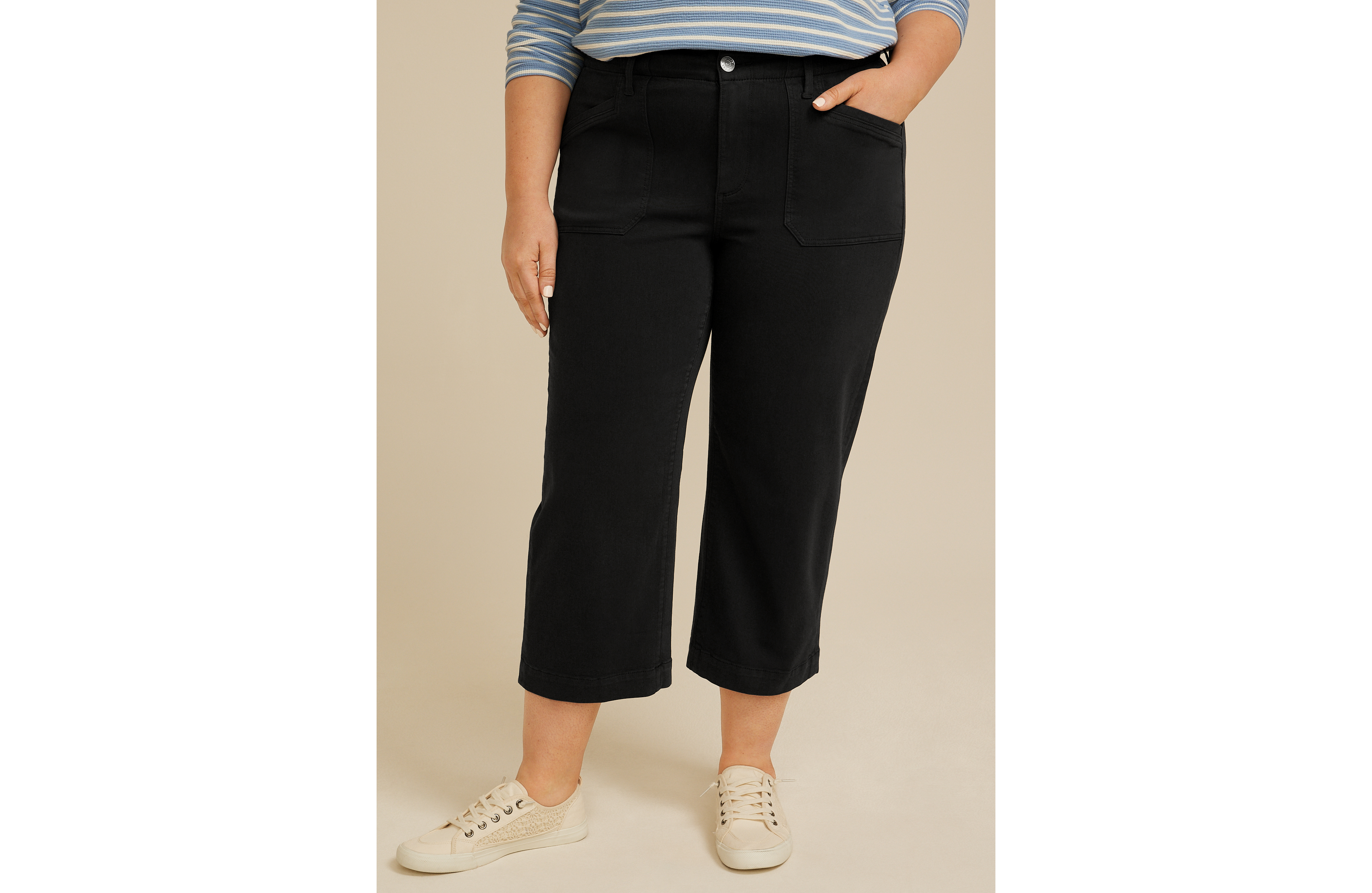 Plus Stretch Twill High Rise Cropped Wide Leg Pant