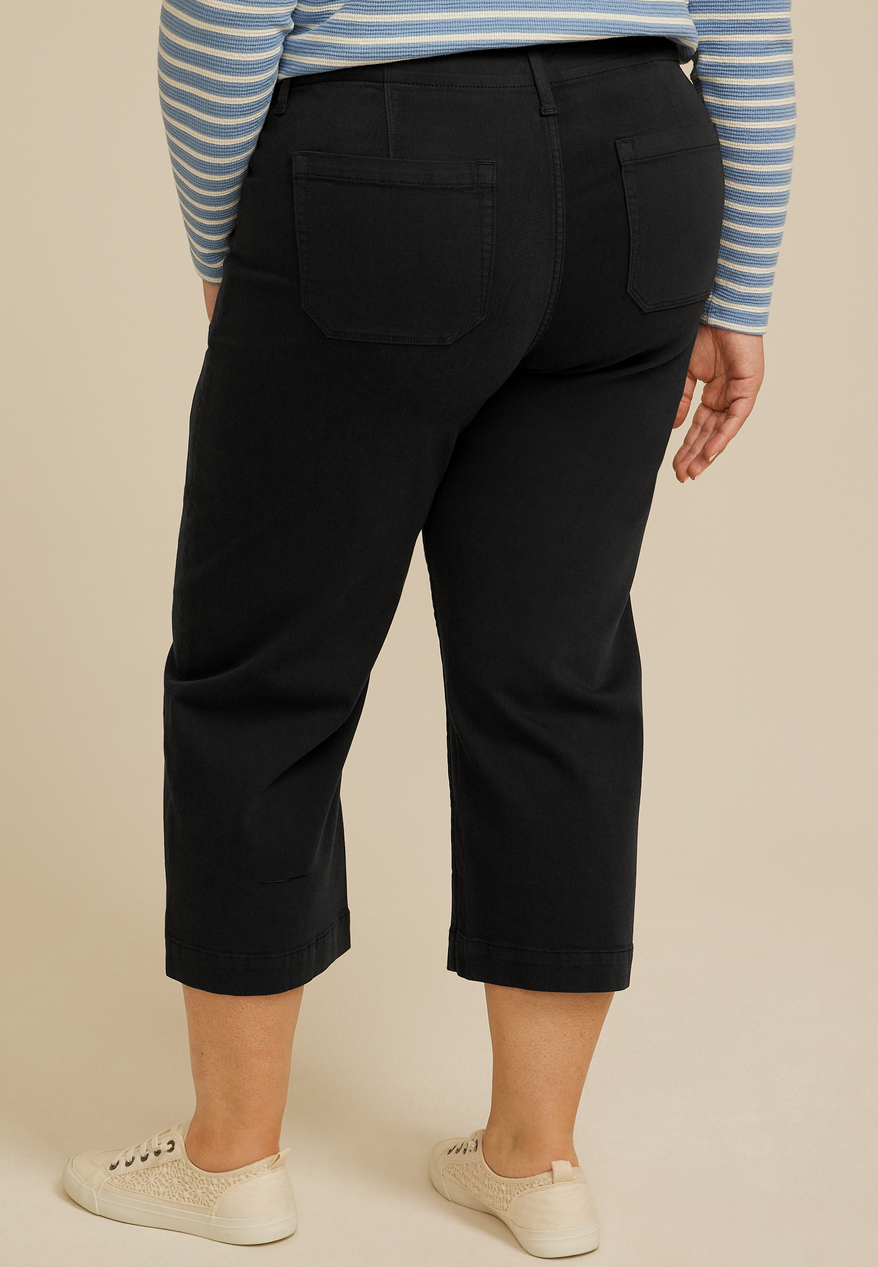 Plus Size Stretch Twill High Rise Cropped Wide Leg Pant, C106, large