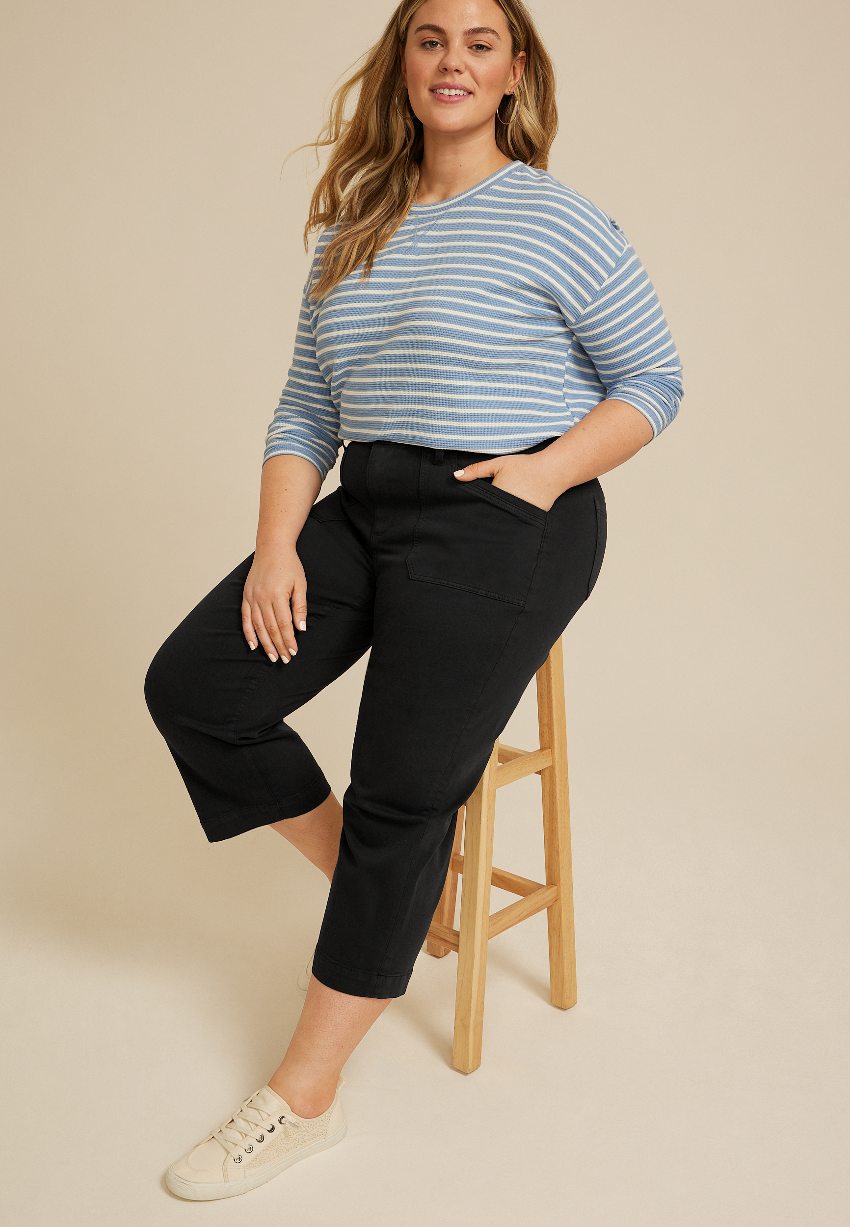 Plus Size Stretch Twill High Rise Cropped Wide Leg Pant, C106, large
