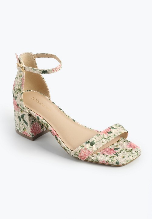 SuperCush Floral Open Toe Block Heel Sandals