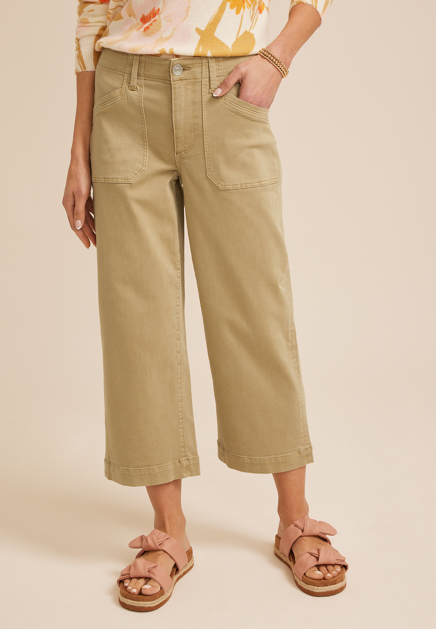 Plus Size Stretch Twill High Rise Cropped Wide Leg Pant
