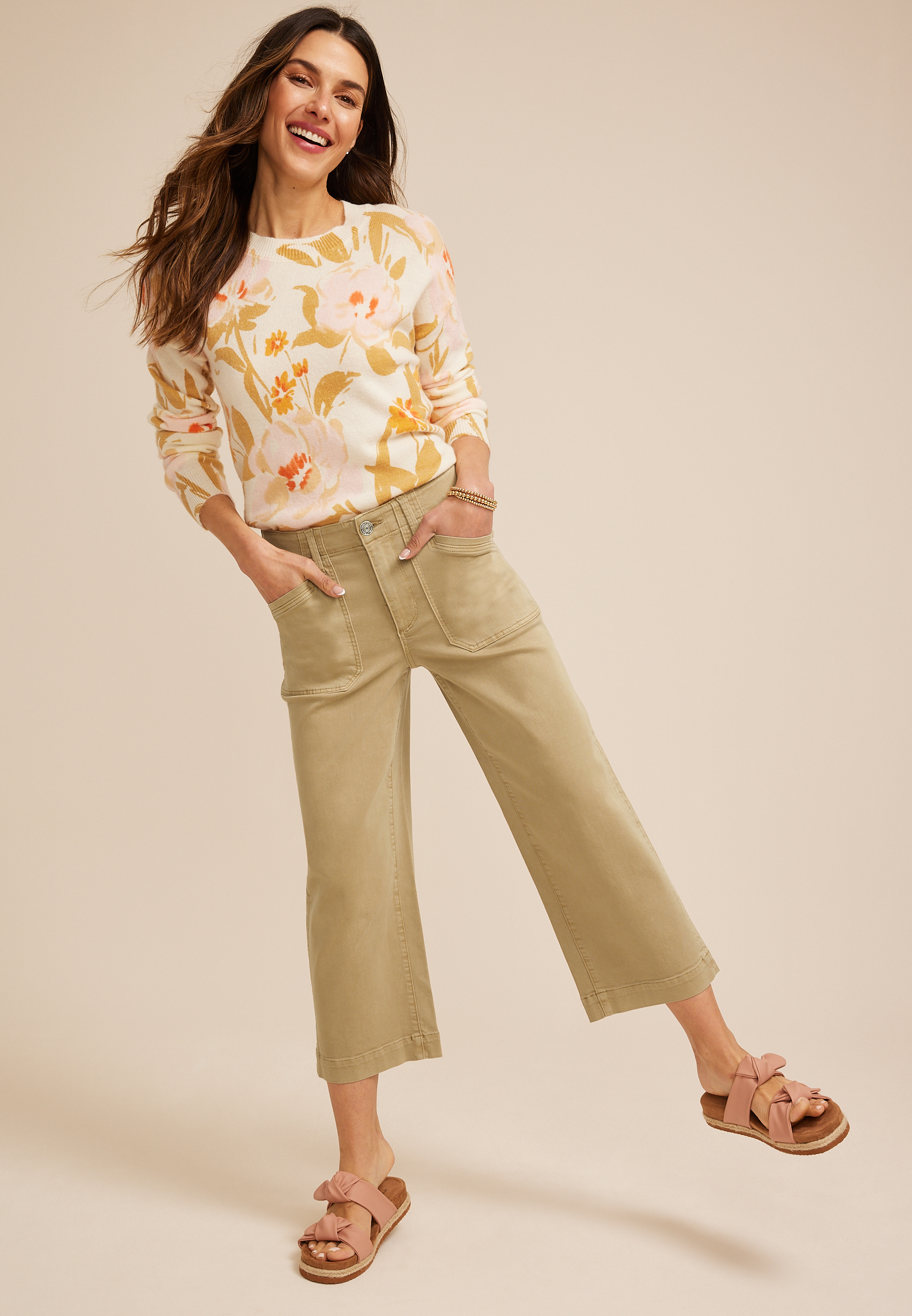 Stretch Twill High Rise Cropped Wide Leg Pant, C155, large