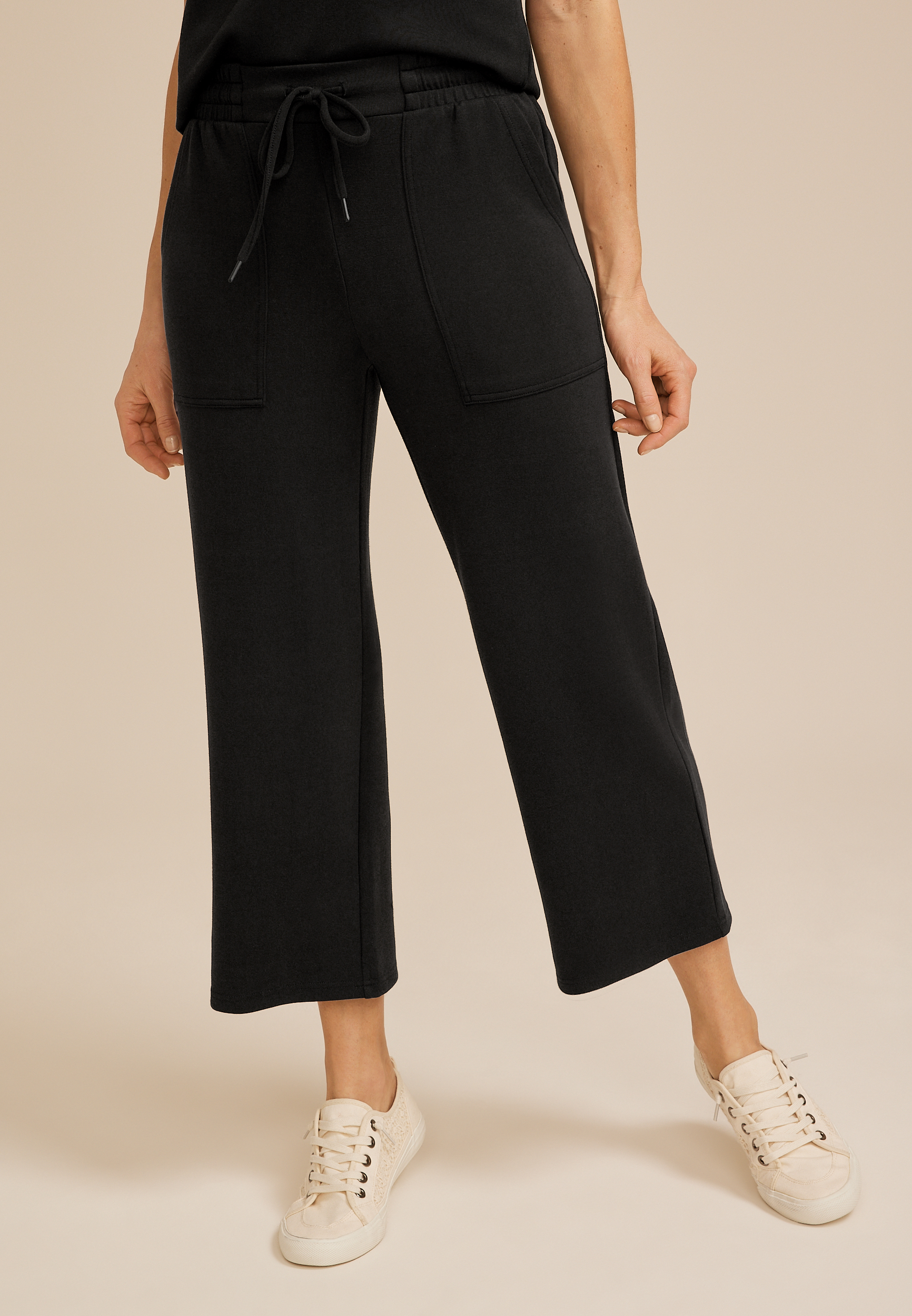 Scuba Knit High Rise Wide Leg Cropped Pant