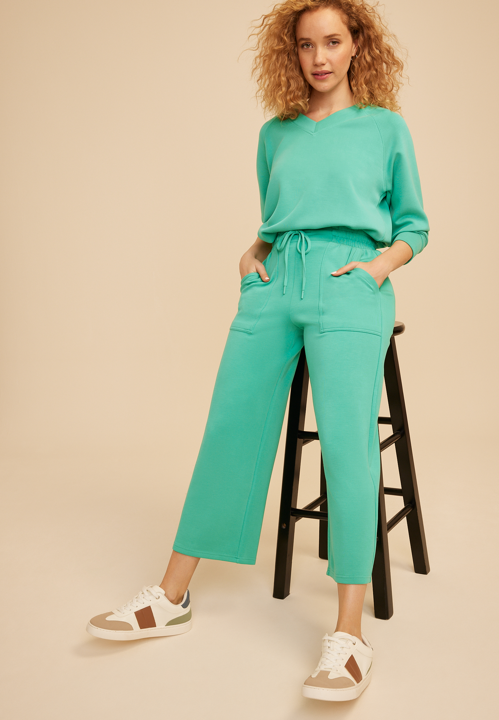 Scuba Knit High Rise Wide Leg Cropped Pant