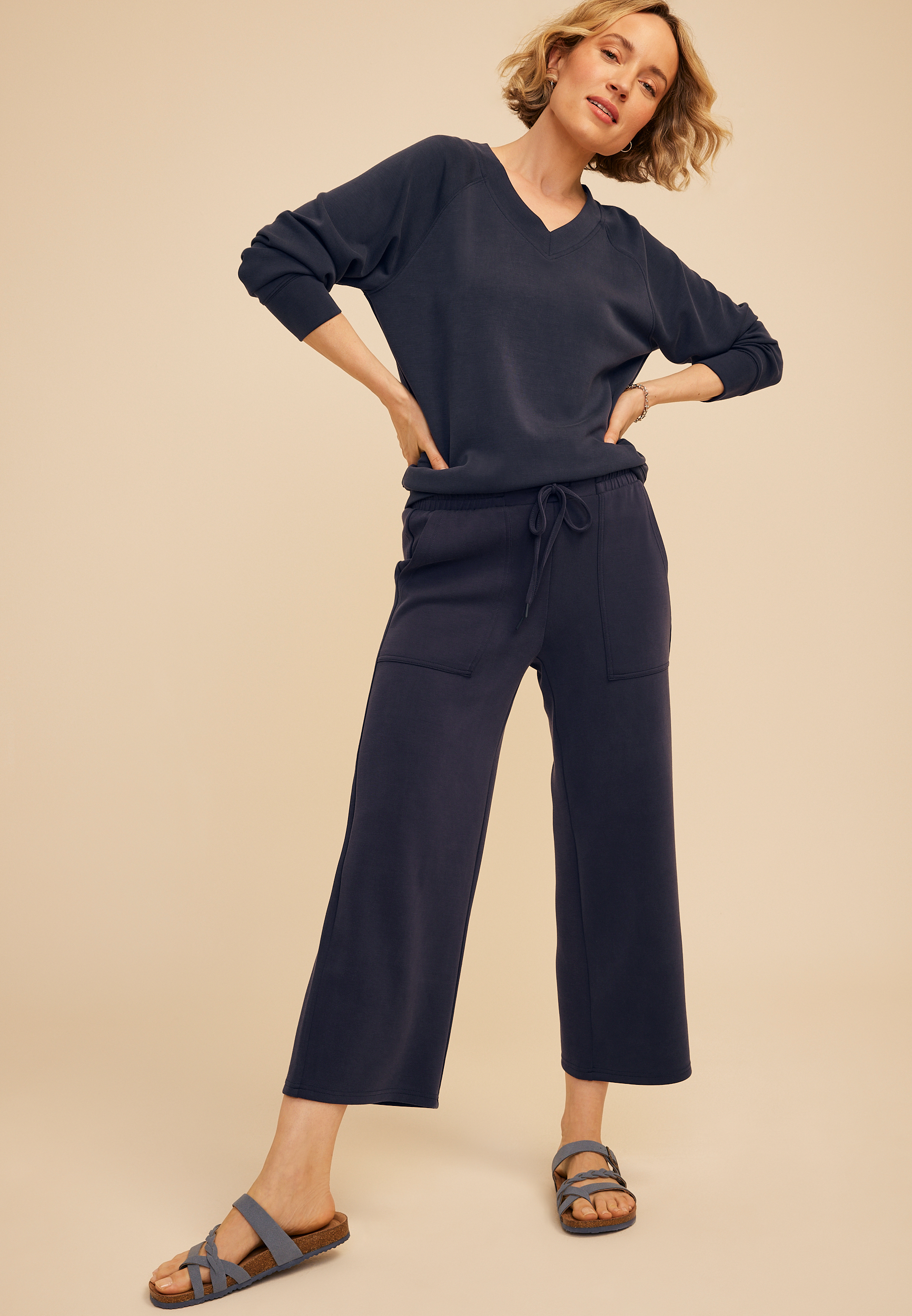 Cloud Scuba Knit High Rise Wide Leg Cropped Pant