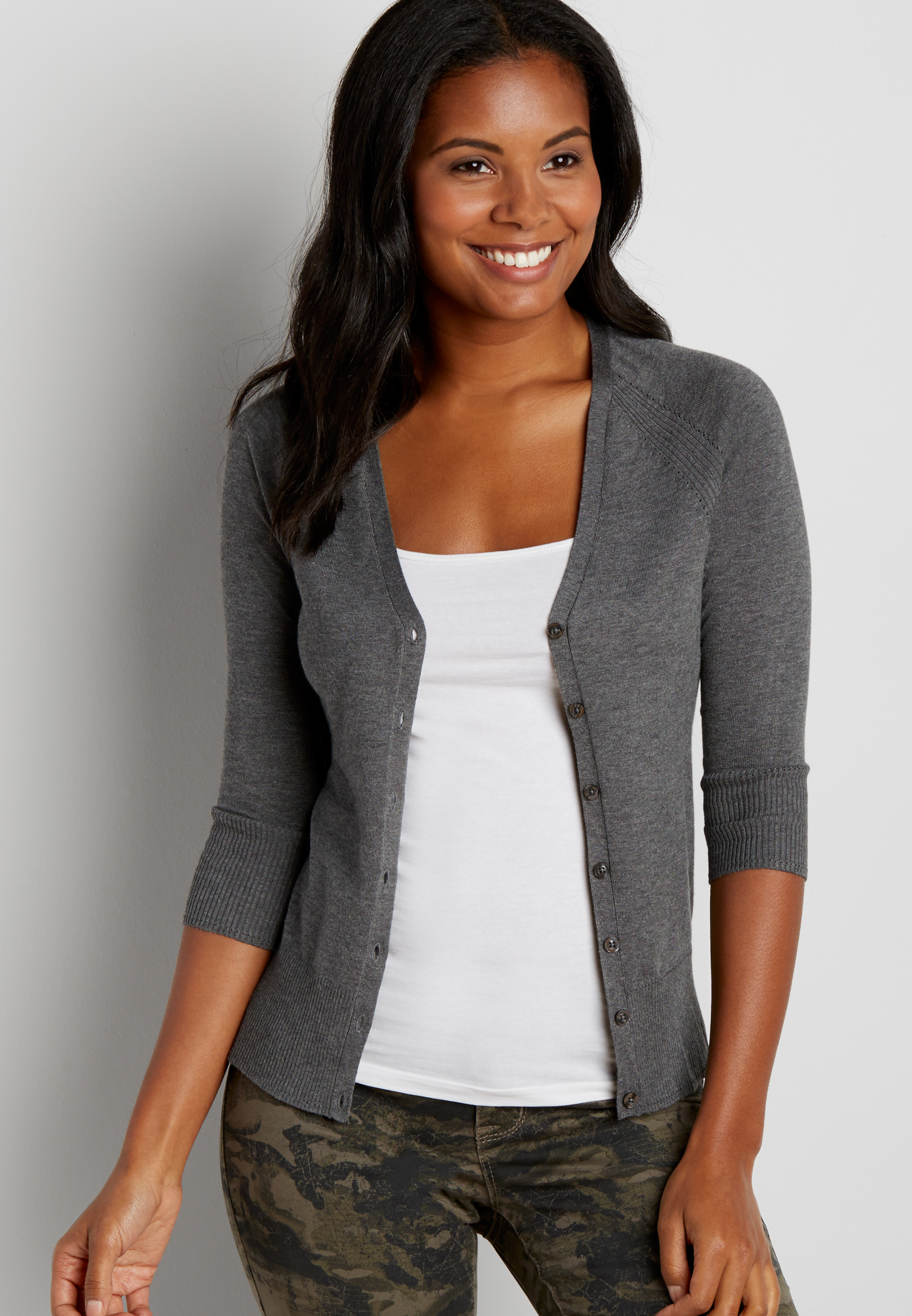 the classic cardi with v-neckline in gray | maurices