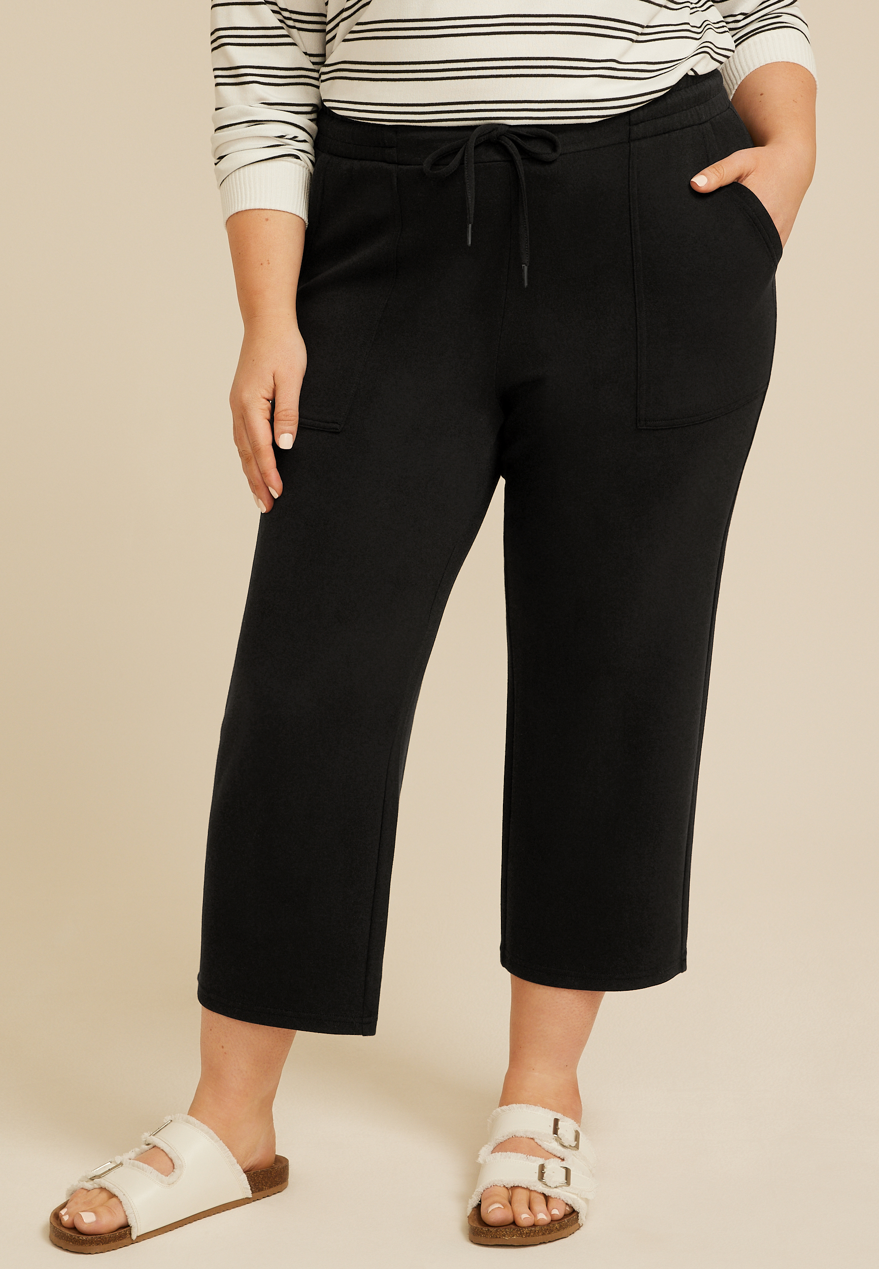 Plus Size Scuba Knit High Rise Wide Leg Cropped Pant
