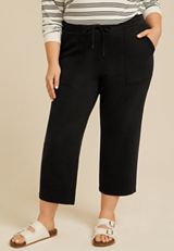 Plus Size Cloud Scuba Knit High Rise Wide Leg Cropped Pant, C106, small