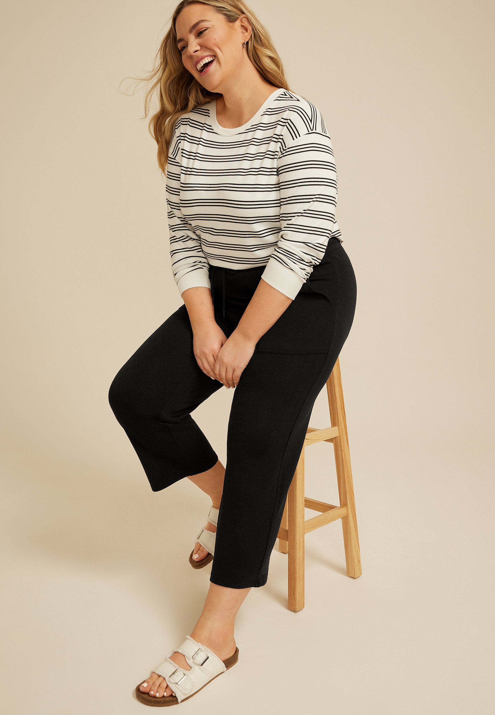Plus Size Cloud Scuba Knit High Rise Wide Leg Cropped Pant | maurices