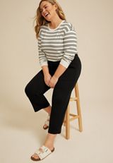 Plus Size Cloud Scuba Knit High Rise Wide Leg Cropped Pant, C106, small