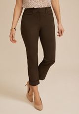 Bengaline High Rise Cuffed Slim Straight Cropped Pant, C9245, small