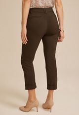 Bengaline High Rise Cuffed Slim Straight Cropped Pant, C9245, small