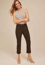 Bengaline High Rise Cuffed Slim Straight Cropped Pant, C9245, small