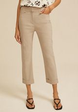 Heathered Bengaline High Rise Cuffed Slim Straight Cropped Pant, C5609, small