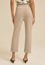 Heathered Bengaline High Rise Cuffed Slim Straight Cropped Pant, C5609, small
