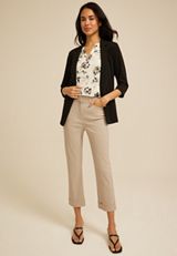 Heathered Bengaline High Rise Cuffed Slim Straight Cropped Pant, C5609, small