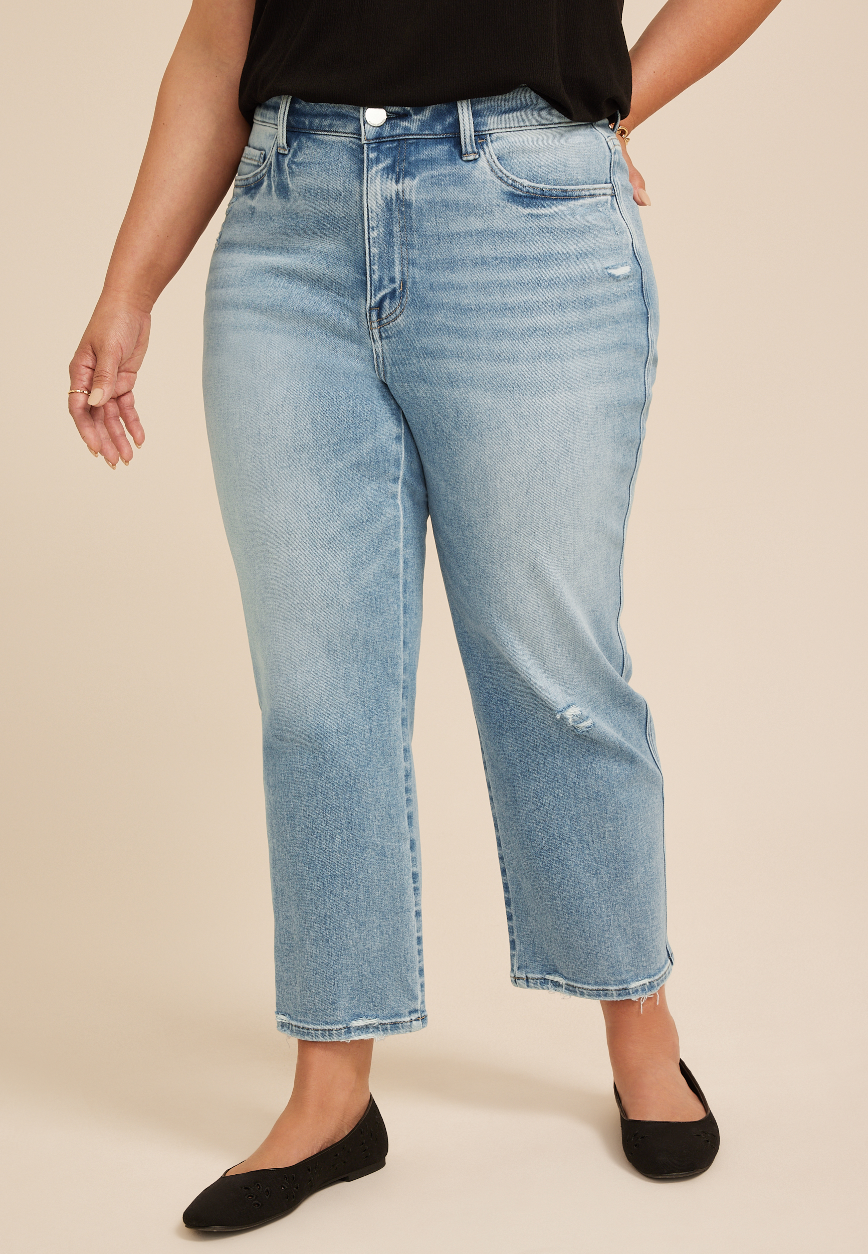 Plus Size Flying Monkey&trade; High Rise Ripped Hem Ankle Straight Jean