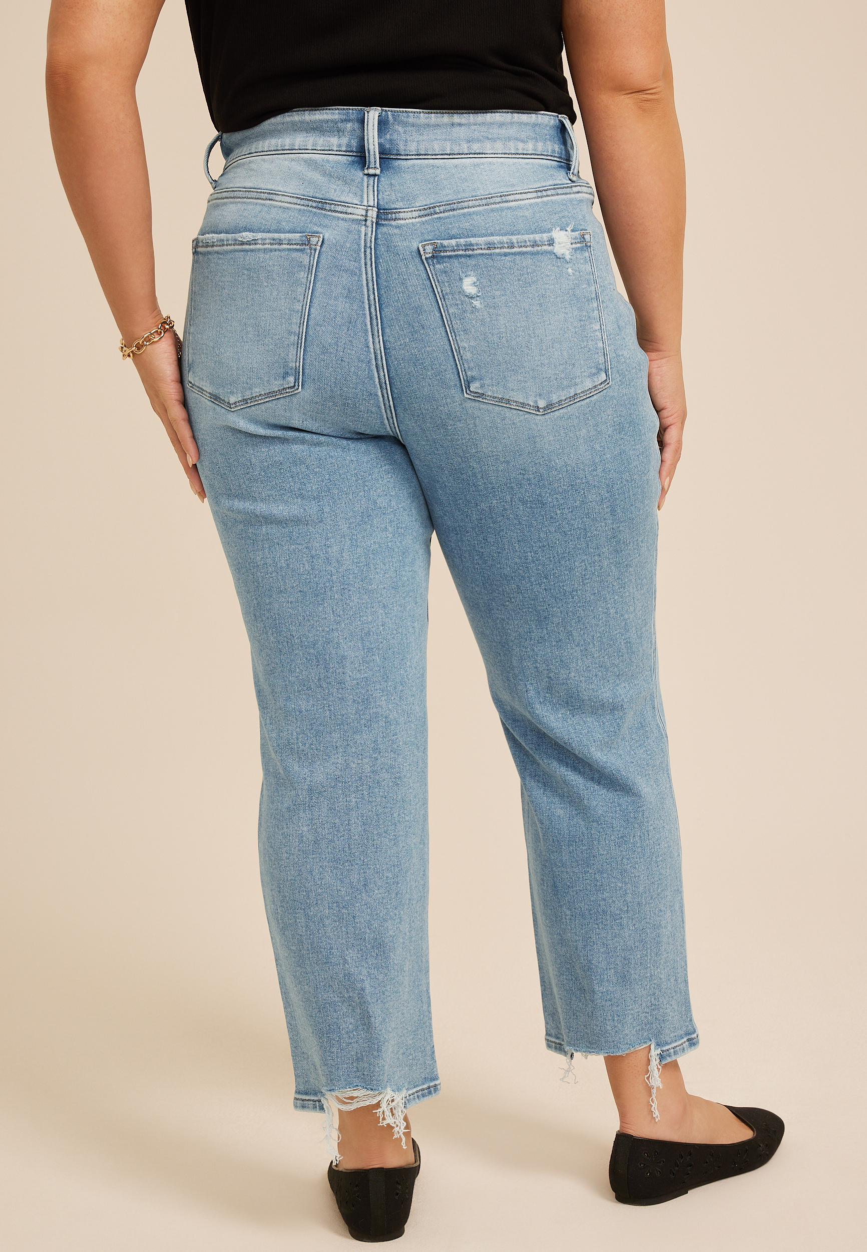 Plus Size Flying Monkey&trade; High Rise Ripped Hem Ankle Straight Jean, C2806, large