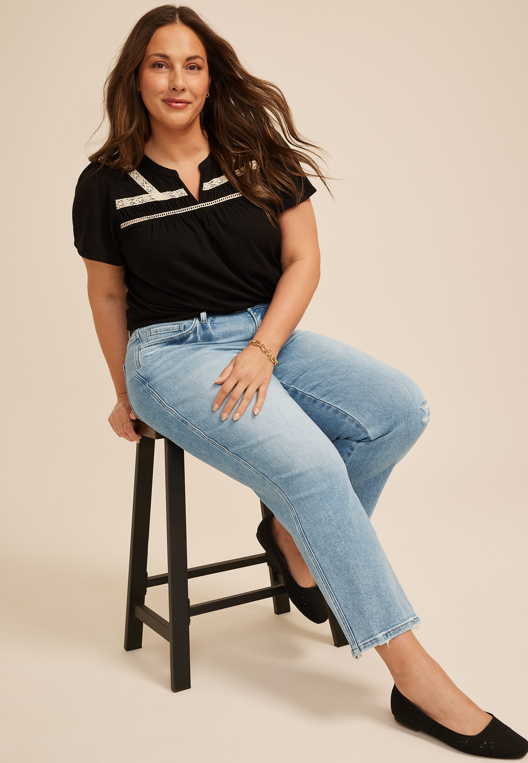 Plus Size Flying Monkey&trade; High Rise Ripped Hem Ankle Straight Jean, C2806, large