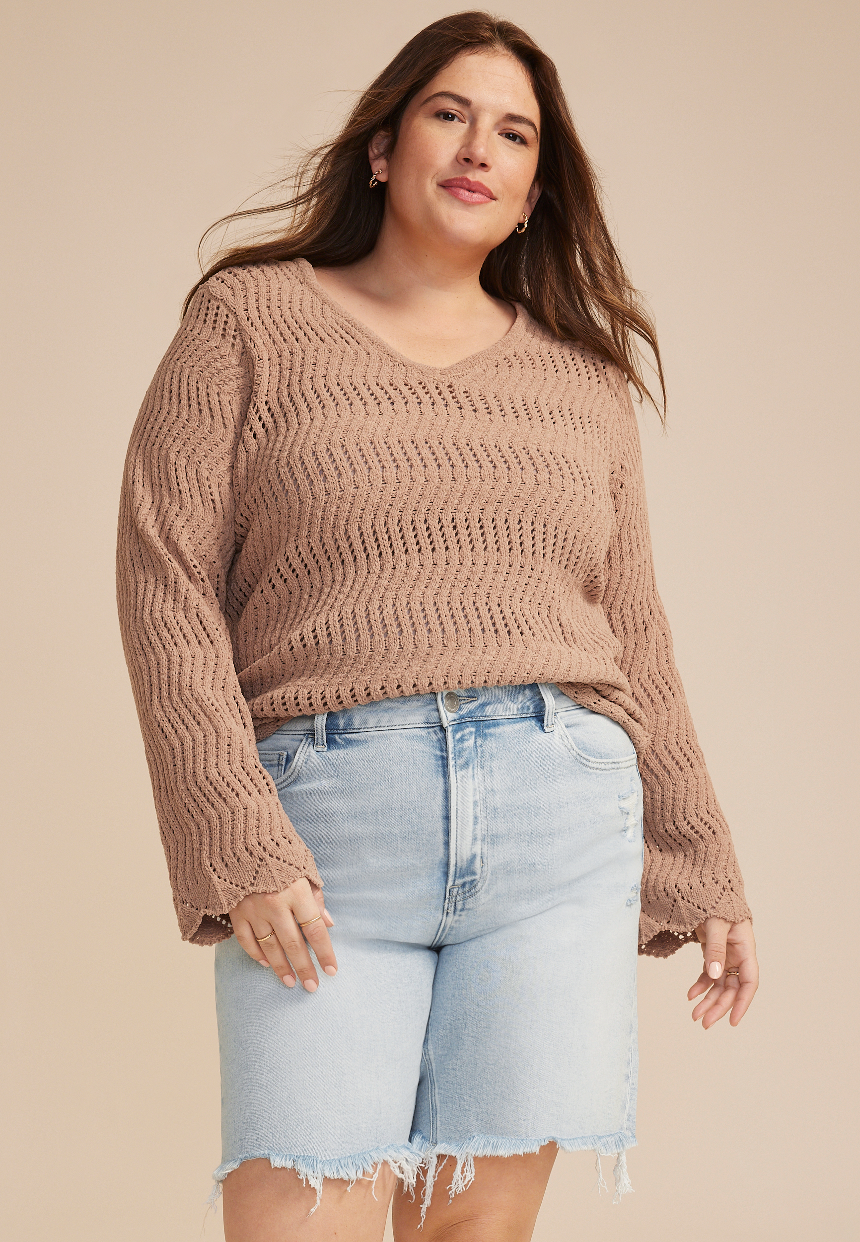 Plus Size Flying Monkey&trade; Super High Rise Ripped Hem 10in Bermuda Short