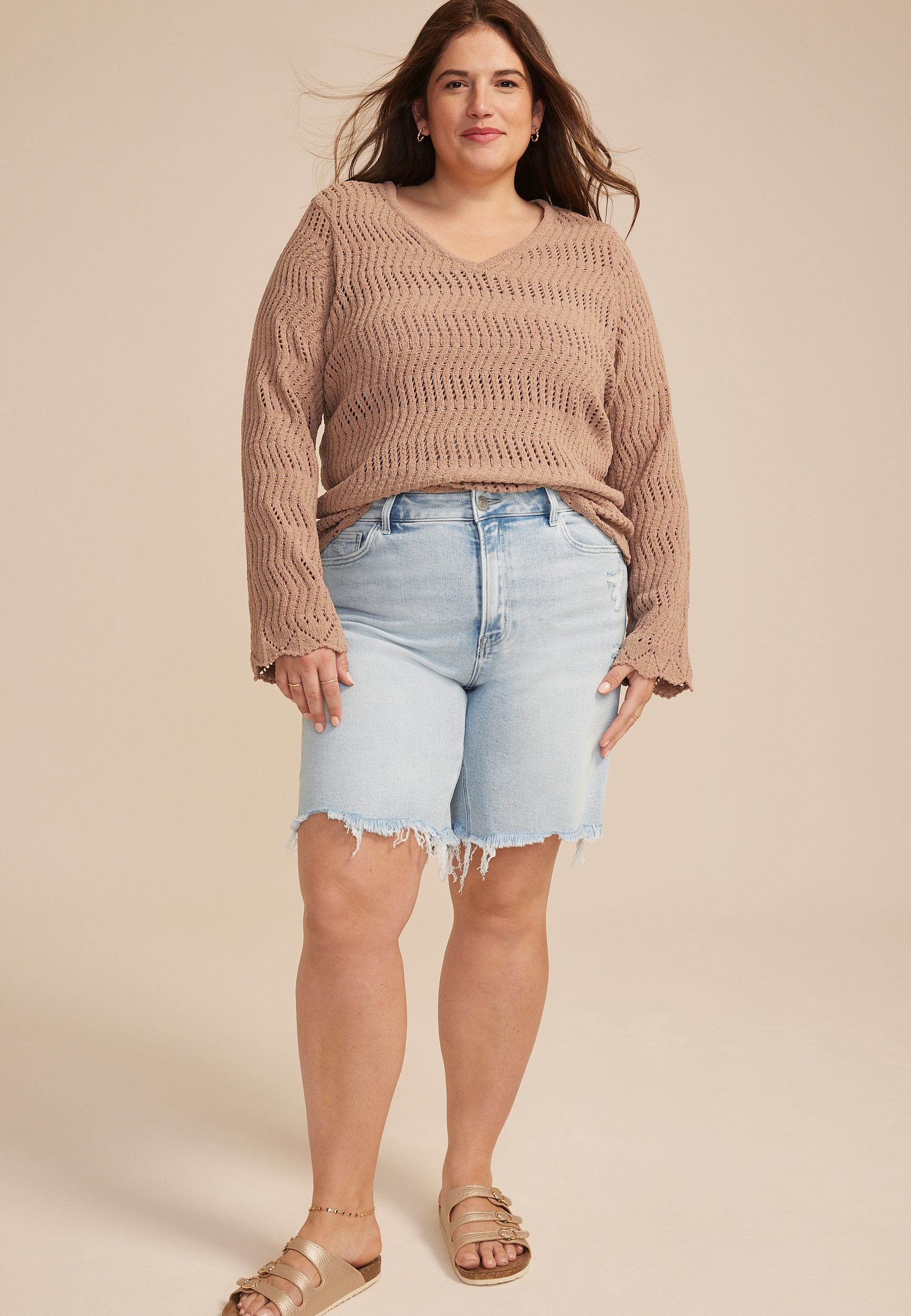 Plus Size Flying Monkey&trade; Super High Rise Ripped Hem 10in Bermuda Short, C2806, large