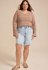 Plus Size Flying Monkey&trade; Super High Rise Ripped Hem 10in Bermuda Short, C2806, small