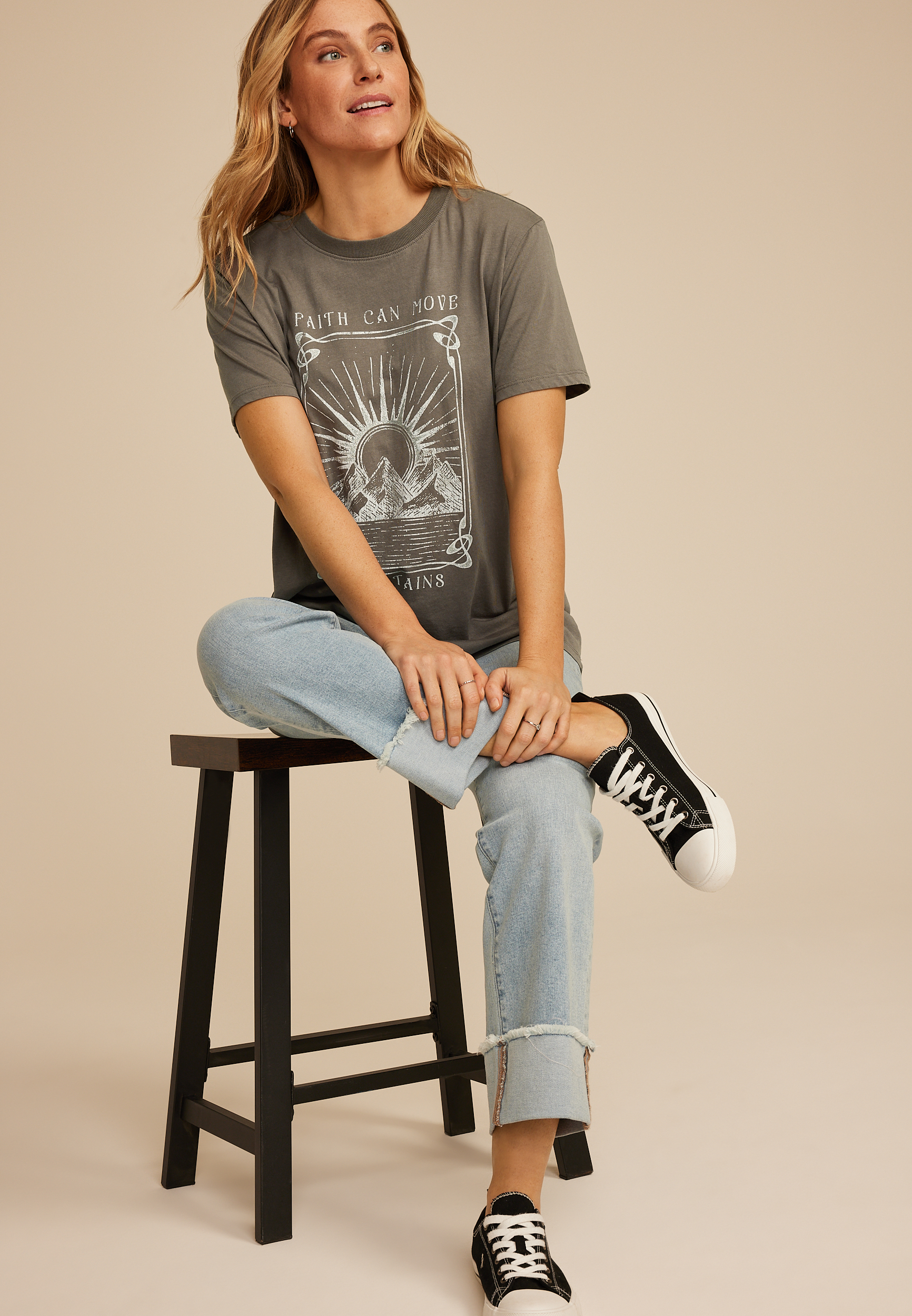 Faith Can Move Mountains Oversized Fit Graphic Tee, GRAY, large