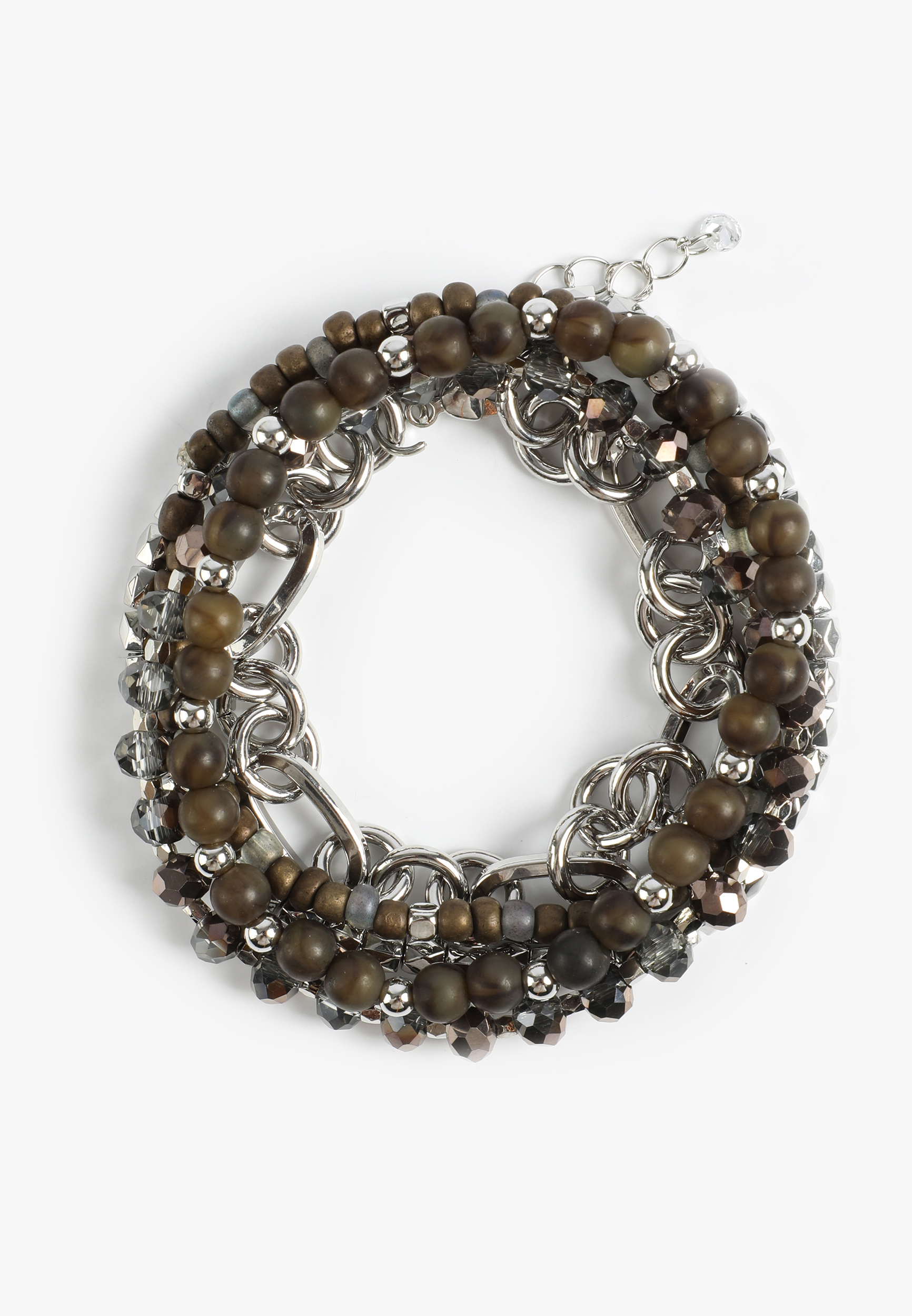 Mixed Beaded Stretch And Silver Link Bracelet Set, BLACK COMBO, large