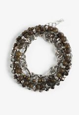 Mixed Beaded Stretch And Silver Link Bracelet Set, BLACK COMBO, small