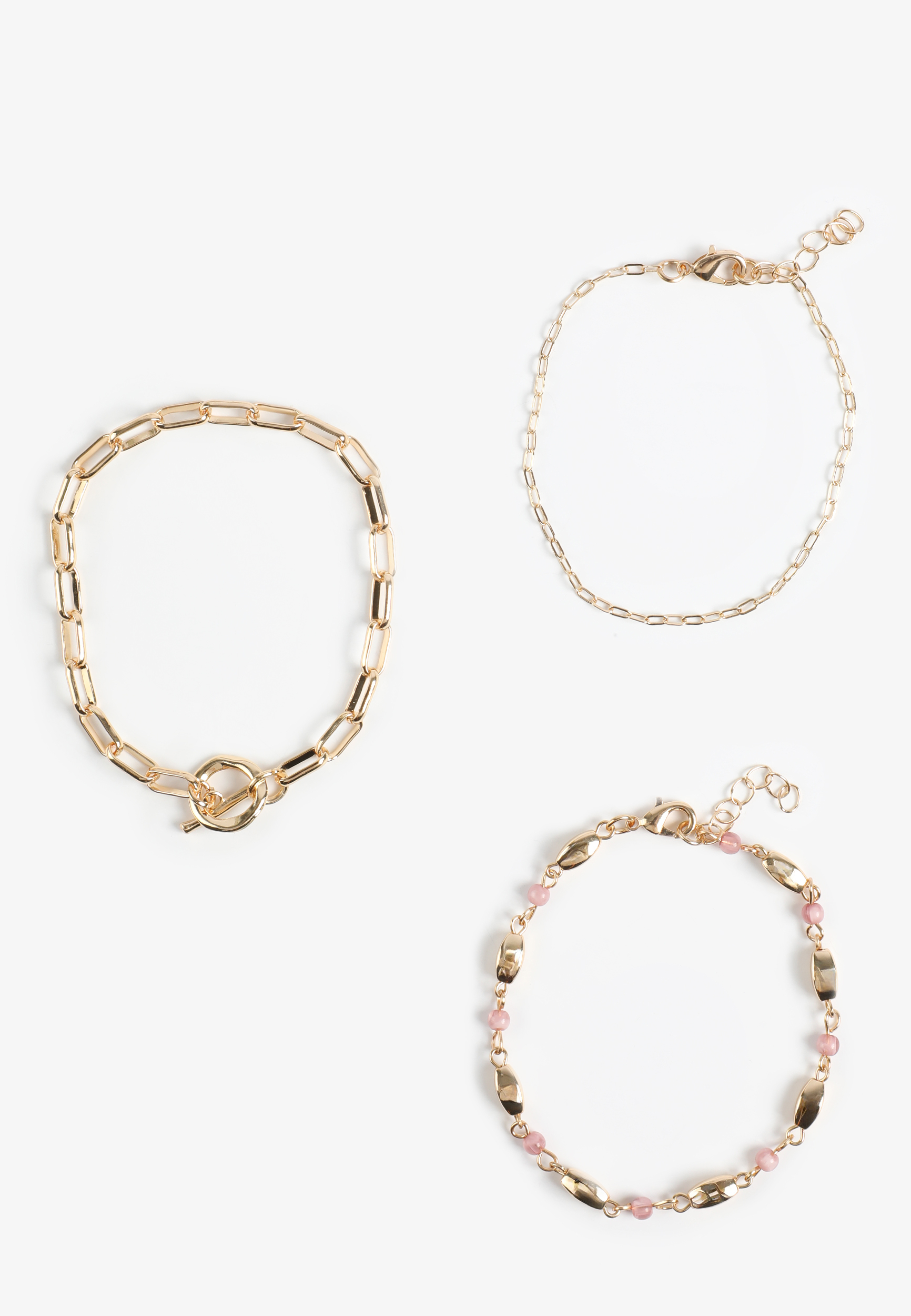 3 Pack Gold And Pink Bracelet Set, GOLD, large