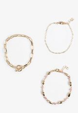 3 Pack Gold And Pink Bracelet Set, GOLD, small
