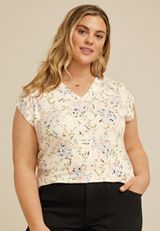 Plus Size 24/7 Magnolia Floral V Neck Tee, C5487, small