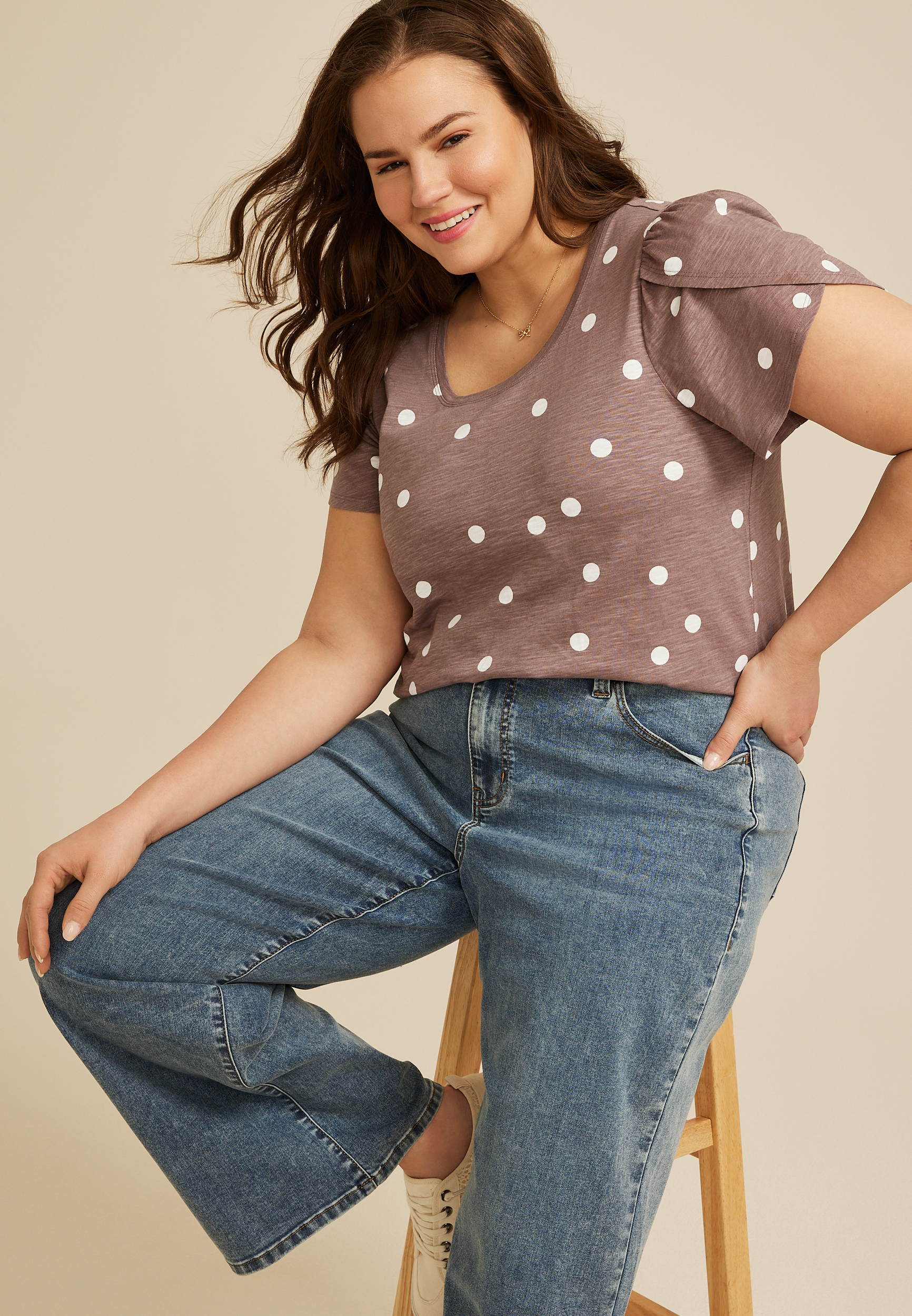 Plus Size 24/7 Holland Polka Dot Scoop Tee