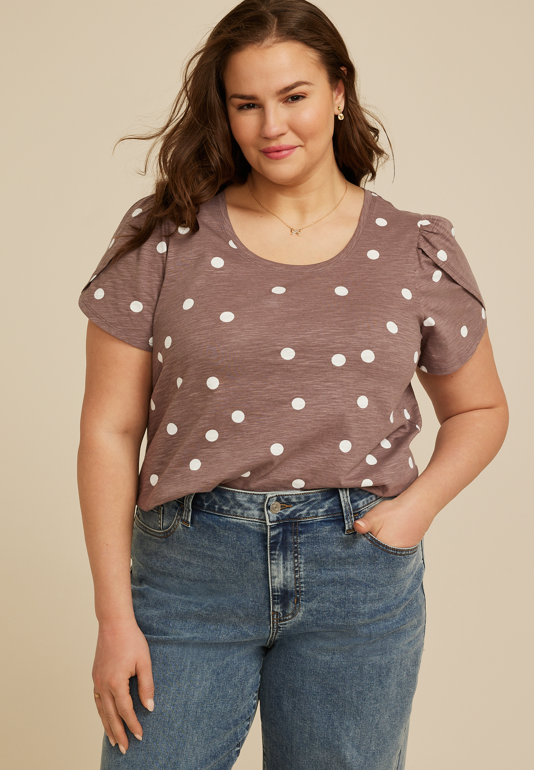 Plus Size 24/7 Holland Polka Dot Scoop Tee, C9867, large