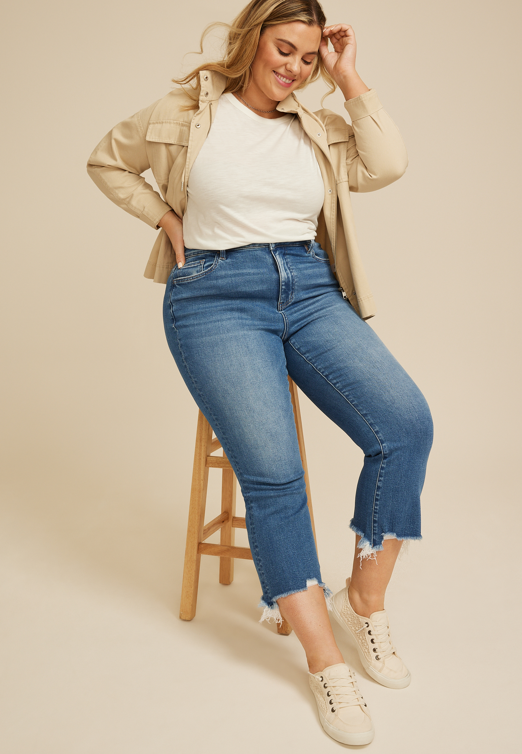 Plus Size Flying Monkey&trade; Dark High Rise Fray Hem Kick Flare Jean, C258, large