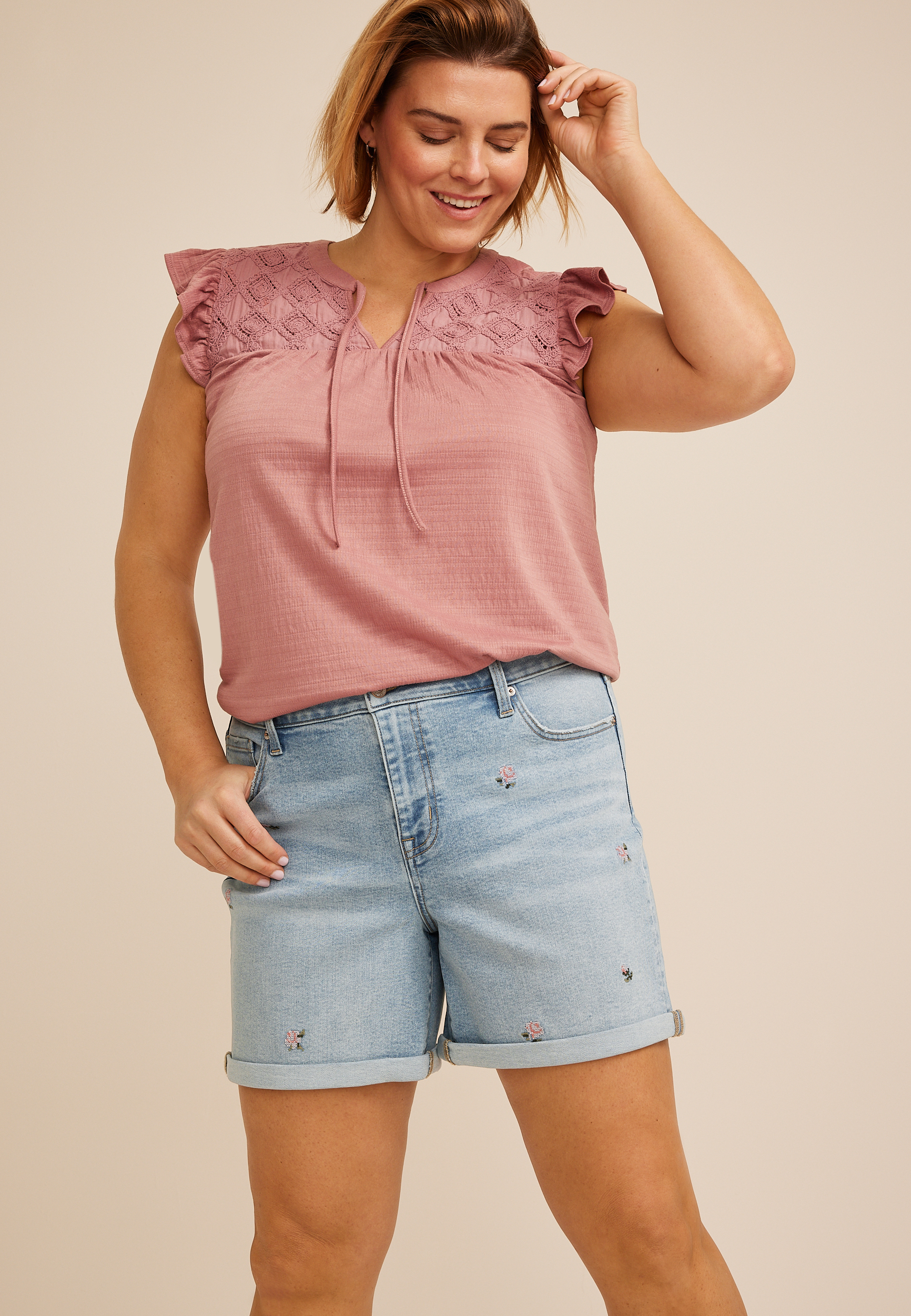Plus Size m jeans by maurices&trade; Floral Embroidered High Rise 6in Short, C3337, large