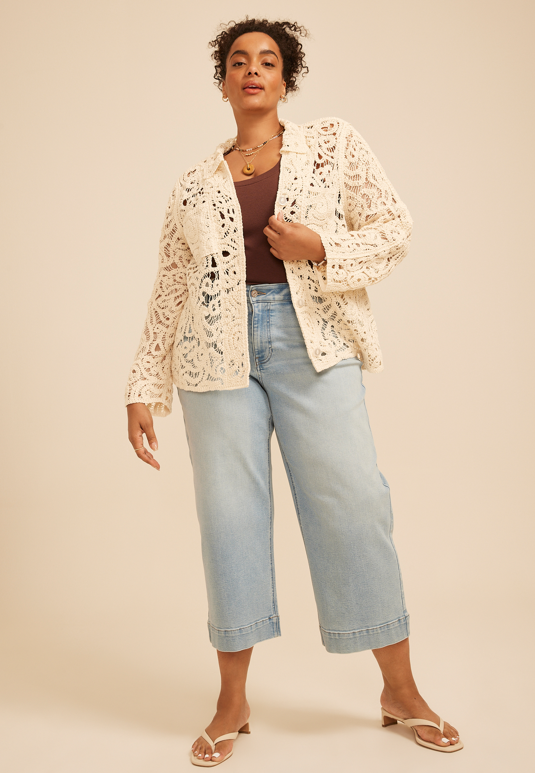 Plus Size Crochet Lace Shacket