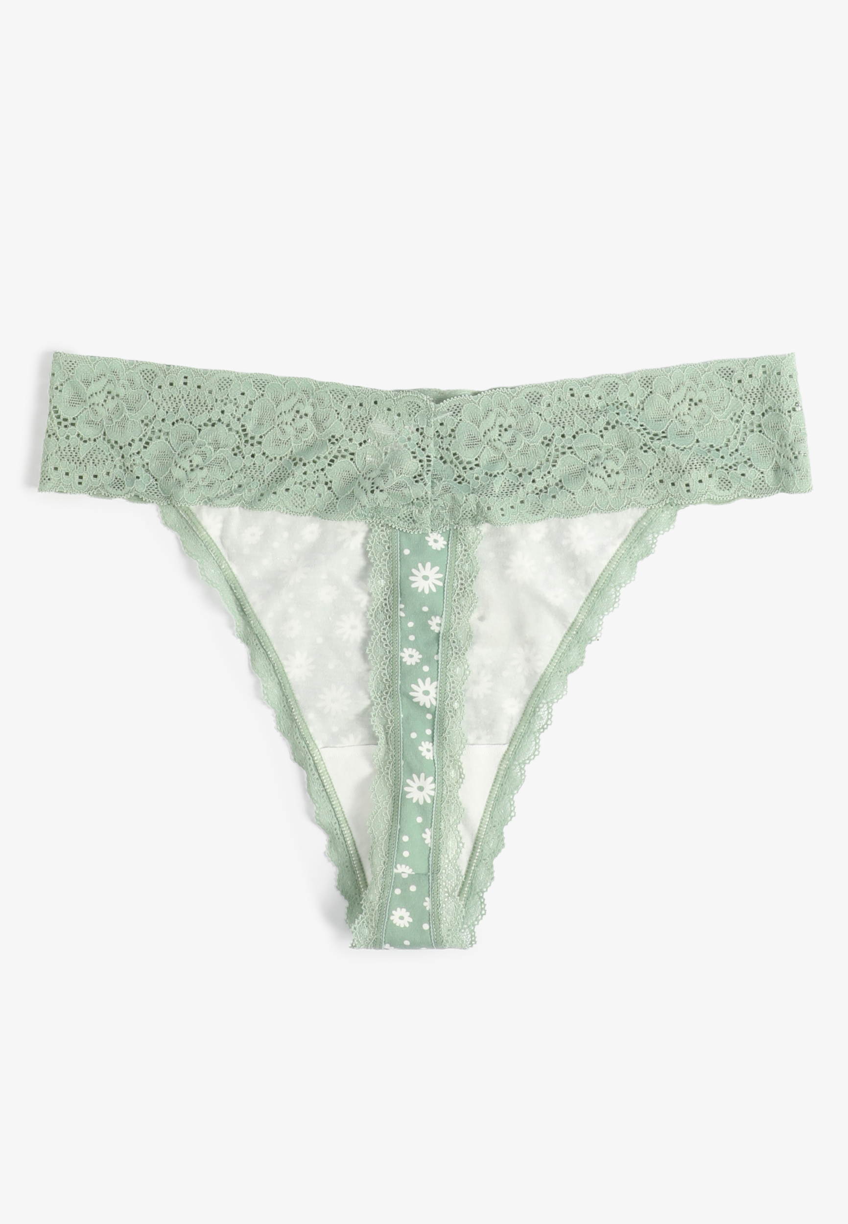 Simply Comfy Cotton Floral Print Thong Panty, GREEN BAY COMBO, large