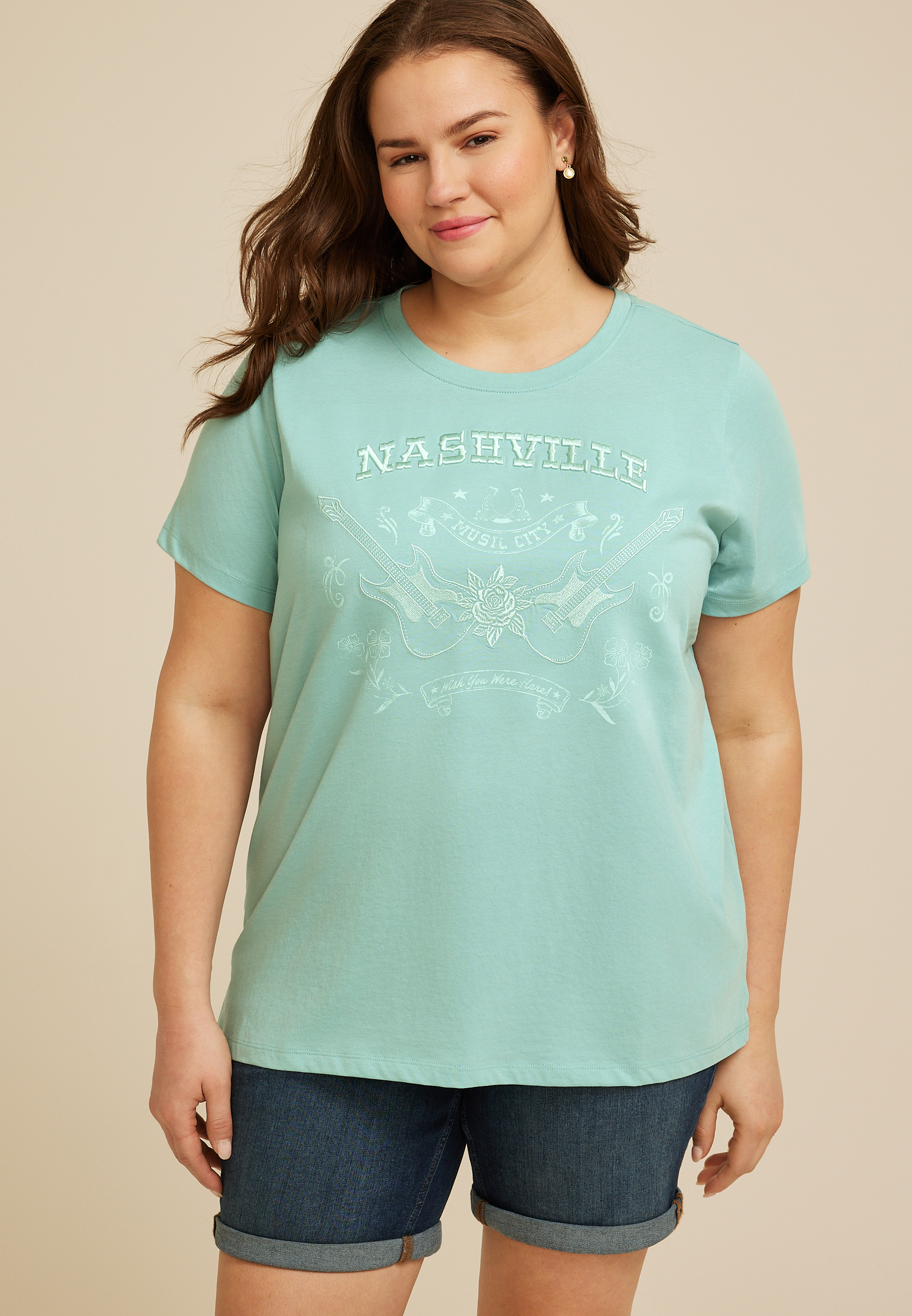 Plus Size Nashville Embroidered Classic Fit Graphic Tee