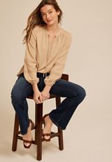 Gauze Tie Neck Crochet Trim Blouse, C4399, small