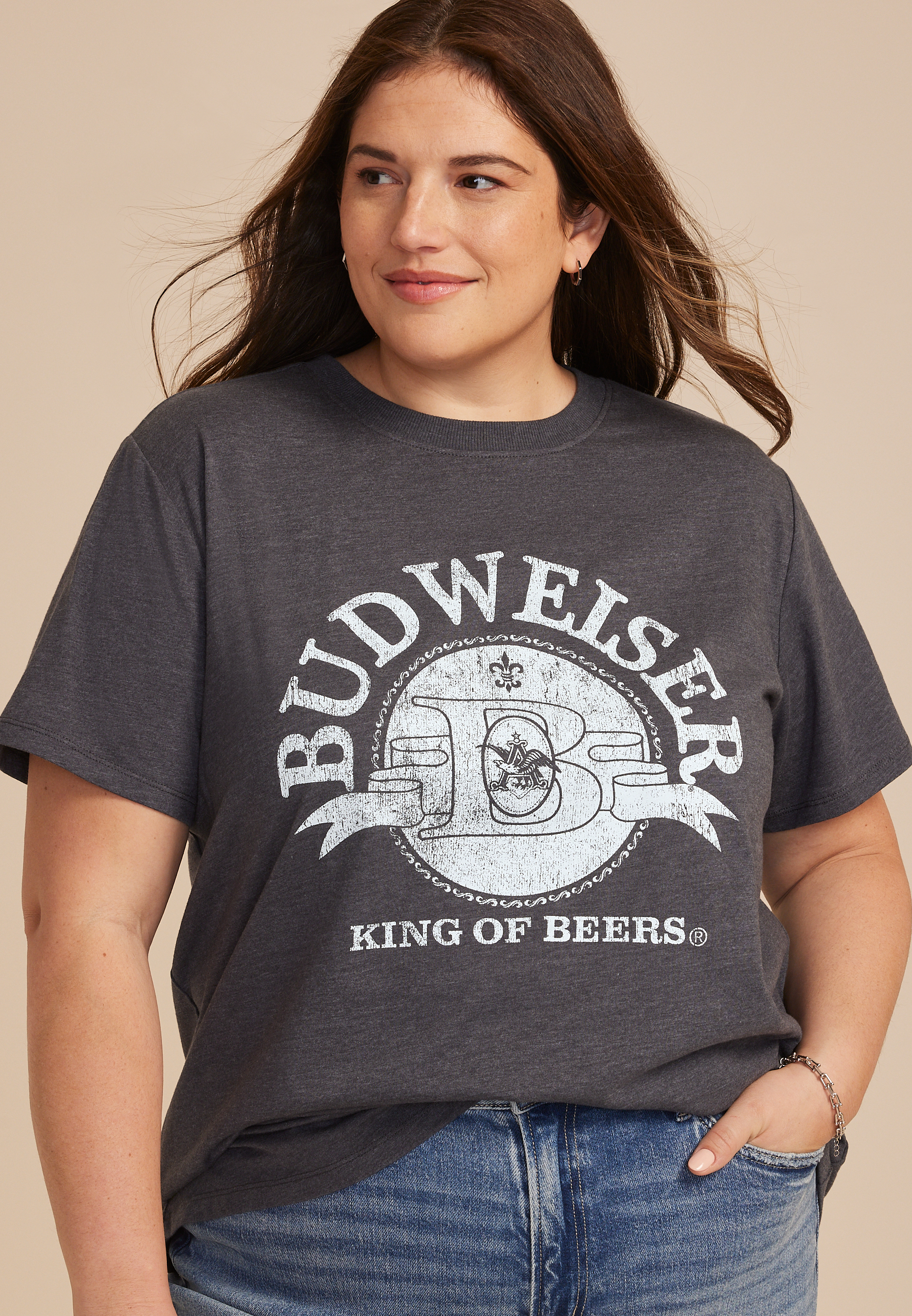 Plus Size Budweiser Oversized Fit Graphic Tee