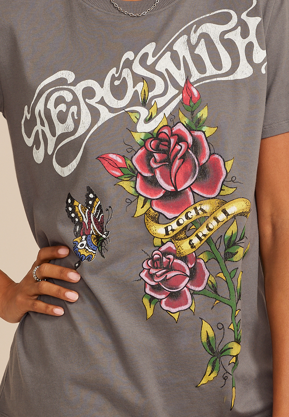 Aerosmith Oversized Fit Graphic Tee, PEWTER, large