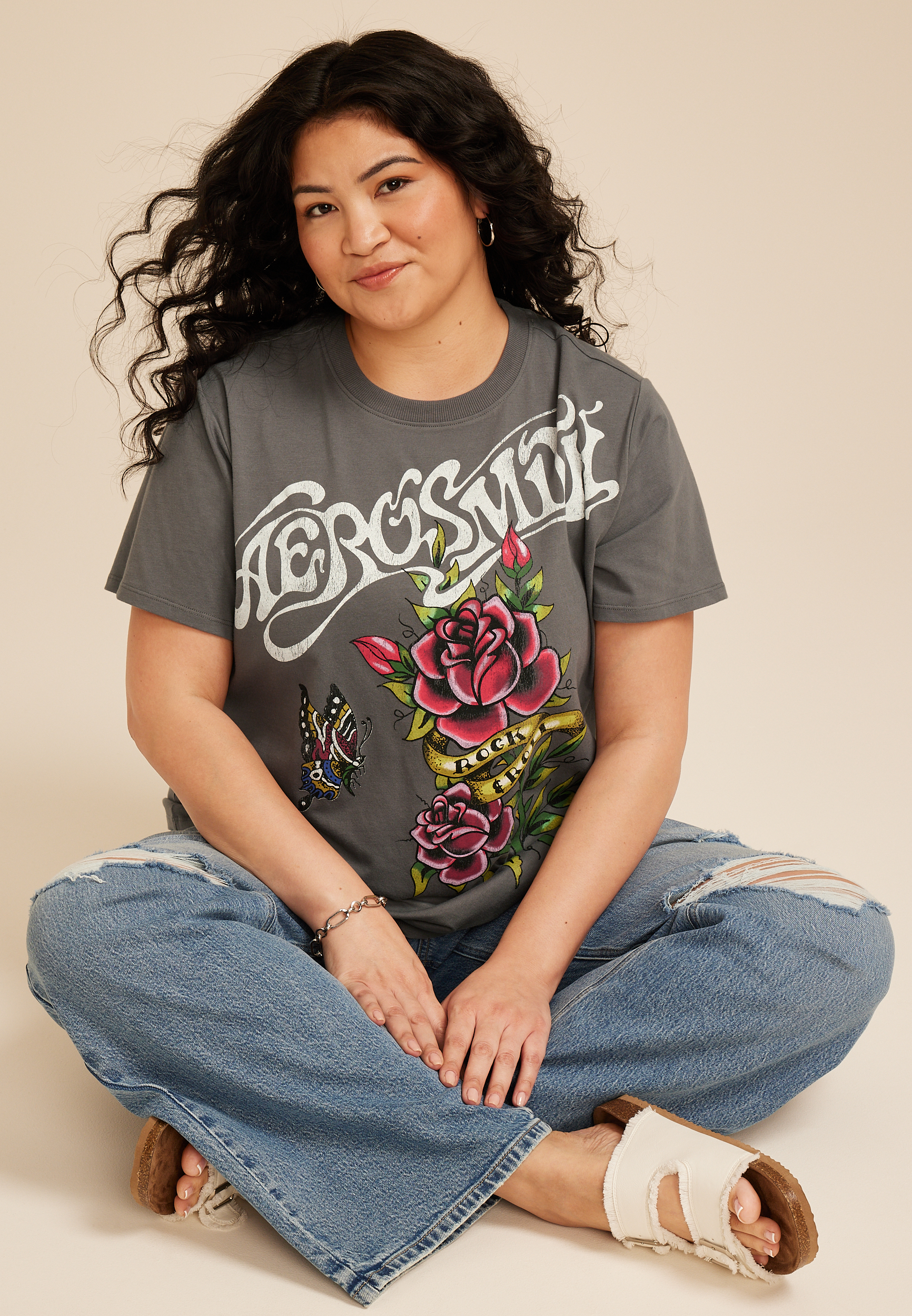Plus Size Aerosmith Oversized Fit Graphic Tee, PEWTER, large