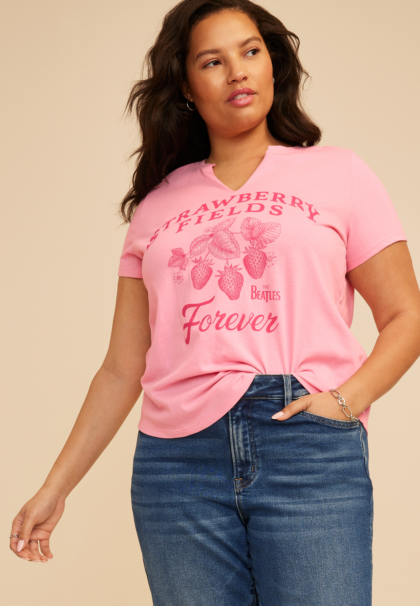 Plus Size Beatles Strawberry Fields Classic Fit Graphic Tee, C6414, large