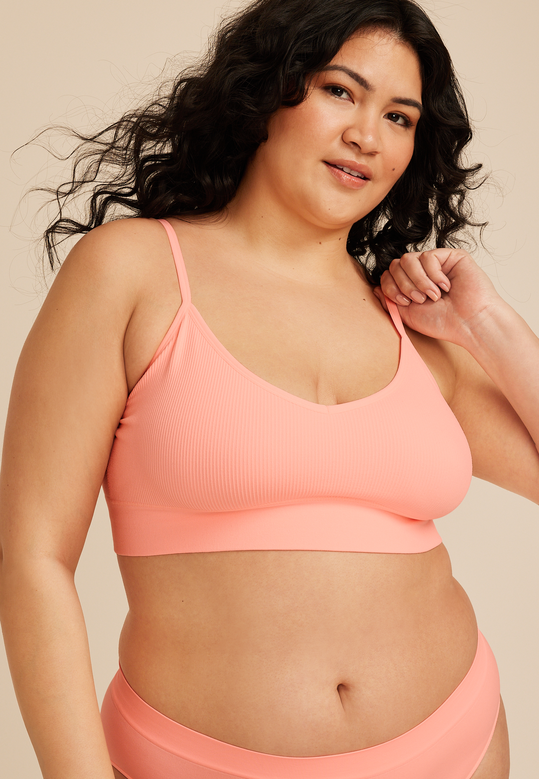 True Stretch Ribbed Seamless V Neck Bralette