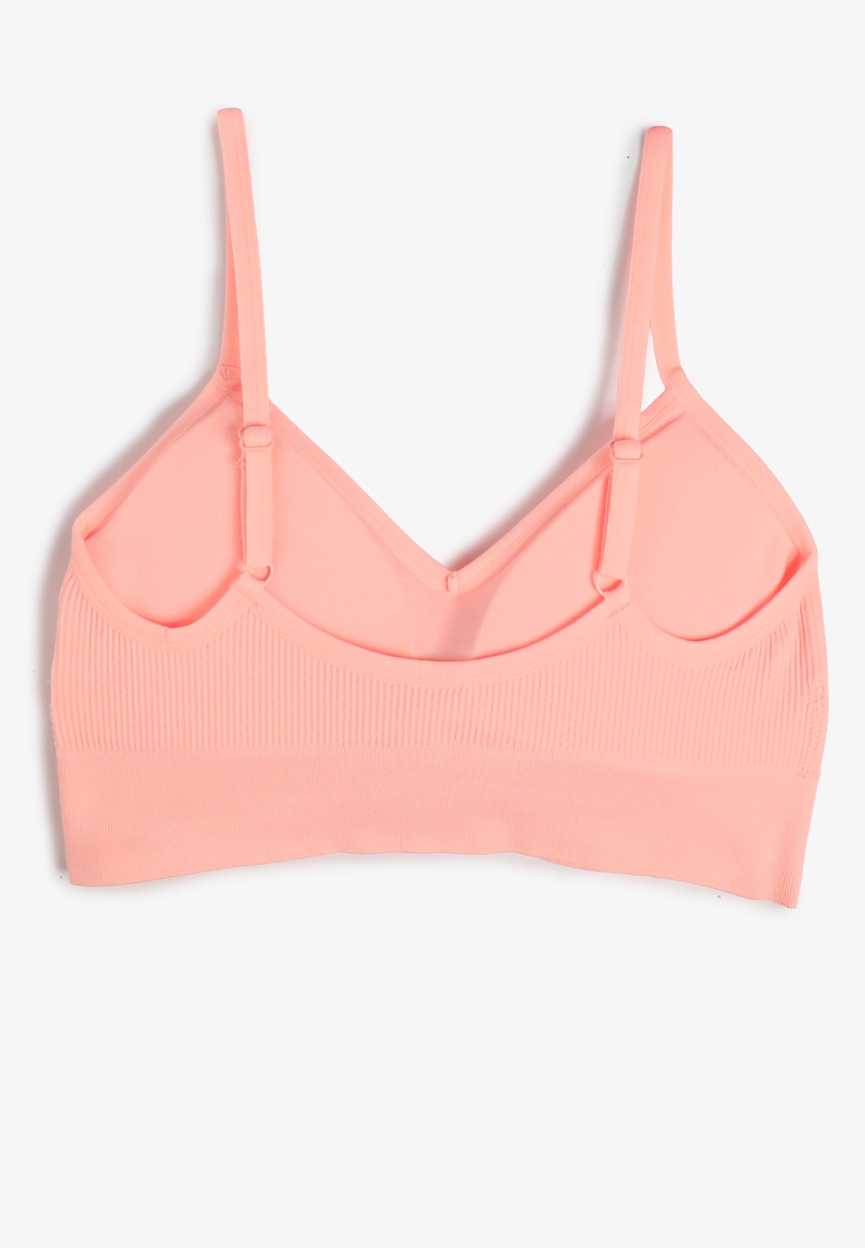 True Stretch Ribbed Seamless V Neck Bralette, LUCENT MELON, large