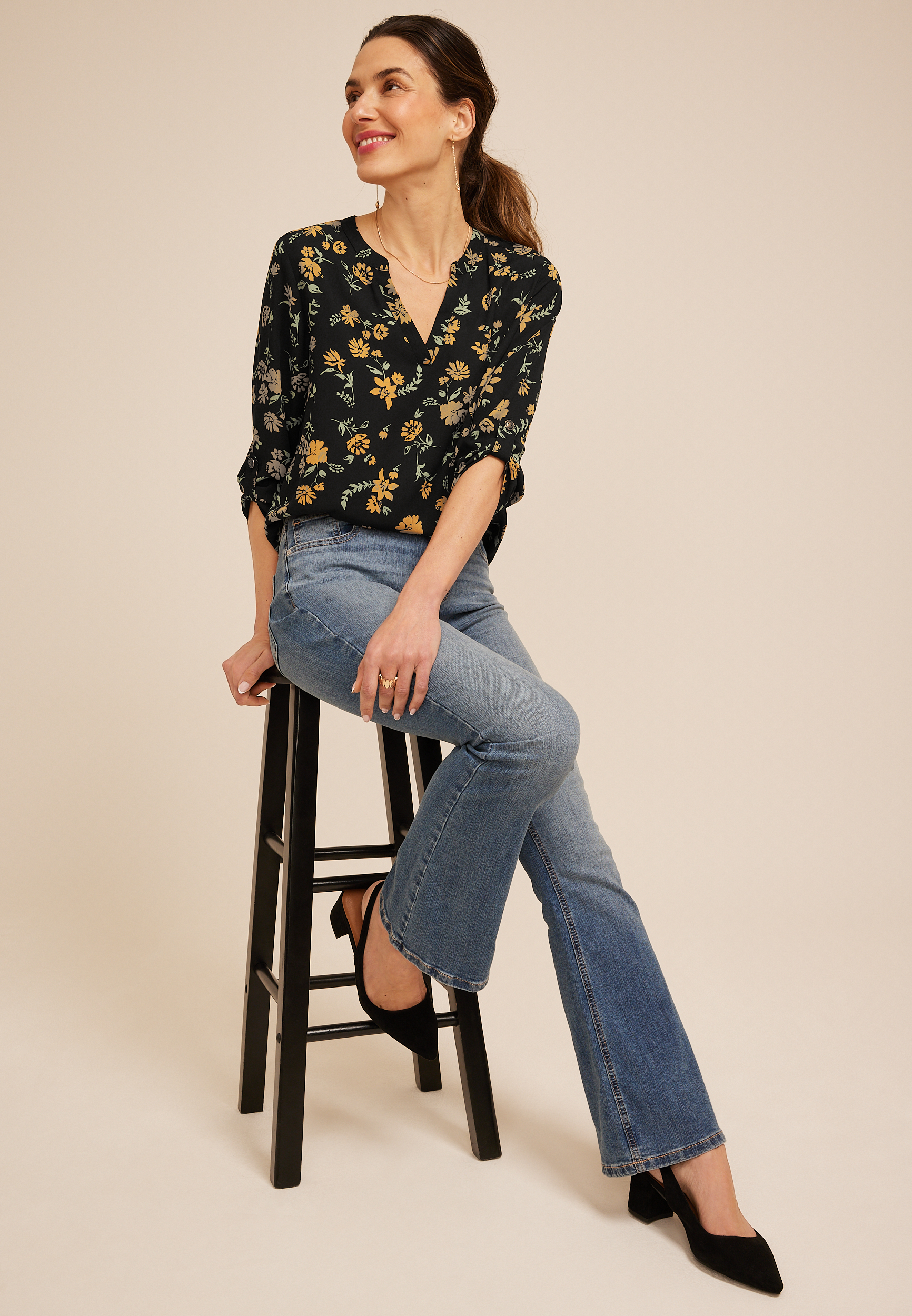 Atwood Floral 3/4 Sleeve Popover Blouse, C1756, large